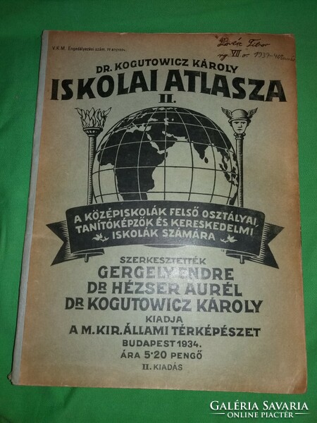1934.Dr Kogutovich Károly : ISKOLAI atlasza a képek szerint M-Kir. Állami Térképészet