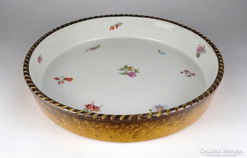 1R355 Antik RITKA virágdíszes porcelán-kerámia sütőtál pités tál 27 cm