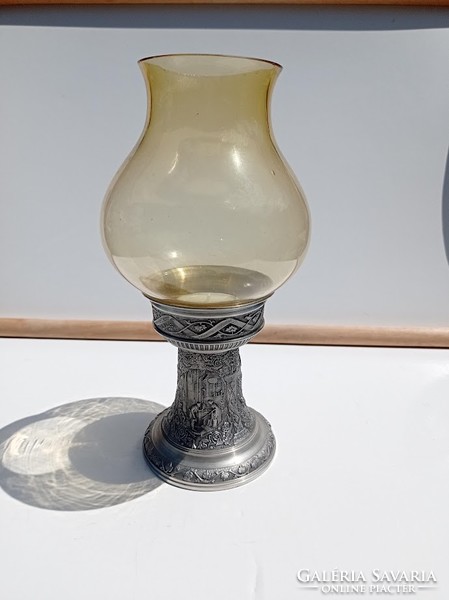 Tin candle holder with glass cover