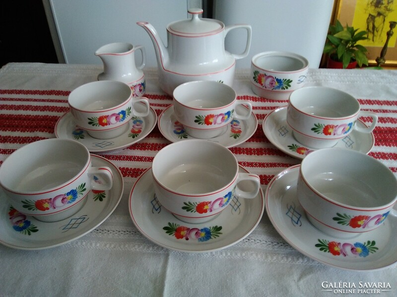 Retro kézzel festett Hollóházi porcelán teáskészlet matyó mintával a 60-70-es évekből!