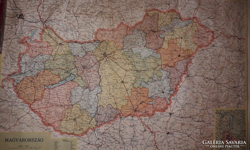 1940s antique Hungary giant military - school wall map 91 x 64 cm according to pictures