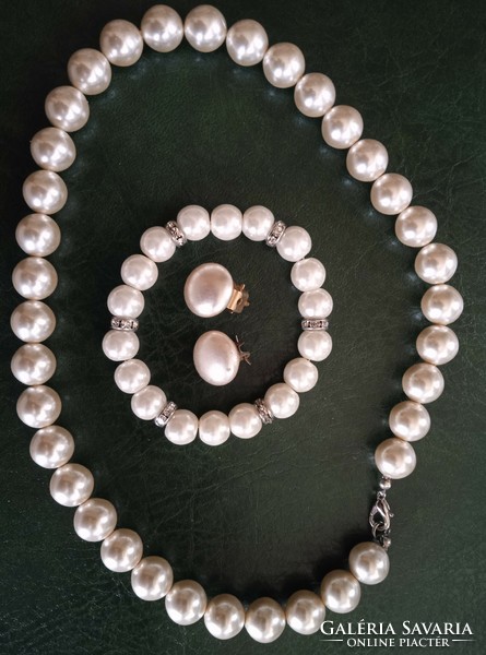 Retro large-eyed tekla string of pearls bracelet clip jewelry set