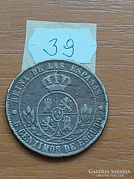 Spain 5 centimo 1868 om, copper, ii. Queen Isabella 39