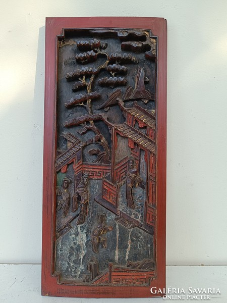 Antik kínai bútor dísz dekoratív faragott lakkozott aranyozott térbeli kép életkép 321 8866