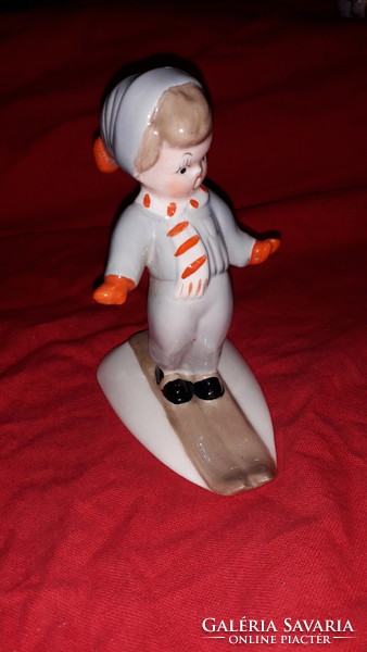 Antique Kispest granite art deco little girl skiing porcelain figure 14 x 12 cm according to the pictures