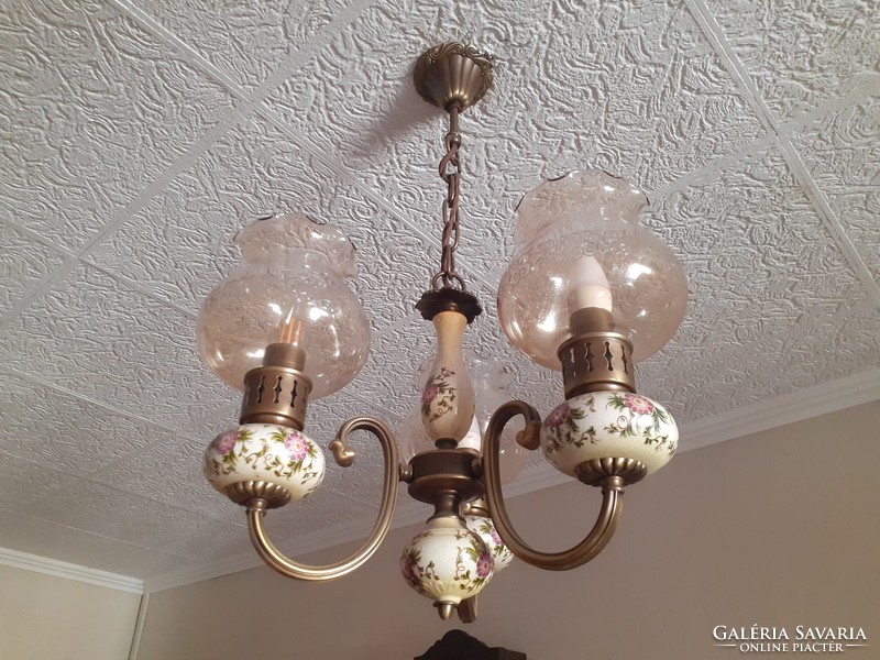 3-arm antique copper ceiling lamp with porcelain insert