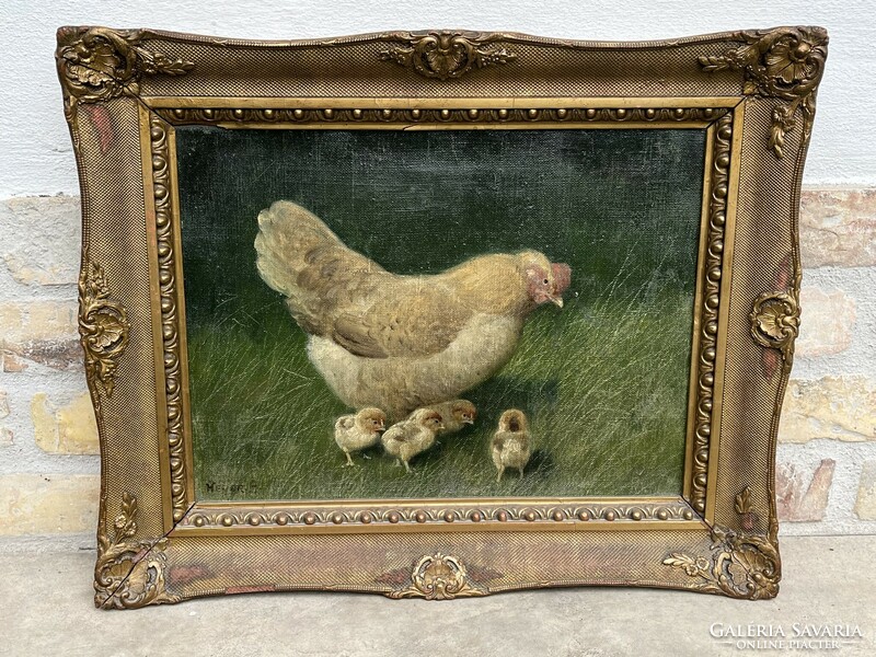 Arthur Heyer (1872 - 1931): hen with her chicks