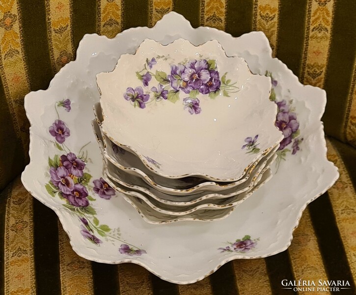 Violet, antique Art Nouveau mz Altrohlau Czech porcelain offering, compote set