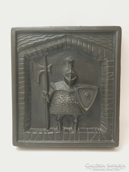 Russo skeleton, soldier with halberd, ceramic wall ornament