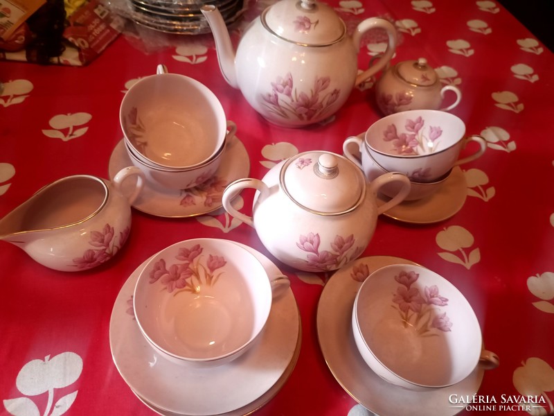 Antik rózsaszín Zsolnay teás készlet