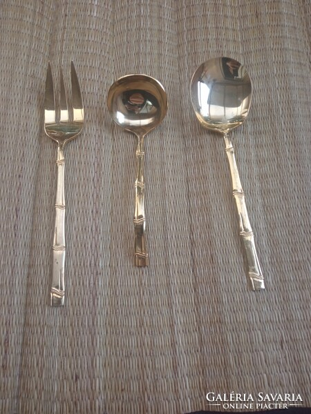 Orleans silver stainless japan bamboo design gilded 1970s 3 piece serving set