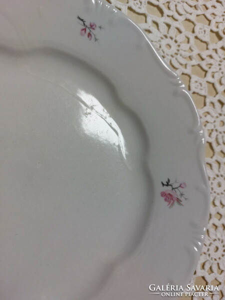 Zsolnay porcelán rózsaszín virágos, sima szélű, 3db lapos tányér
