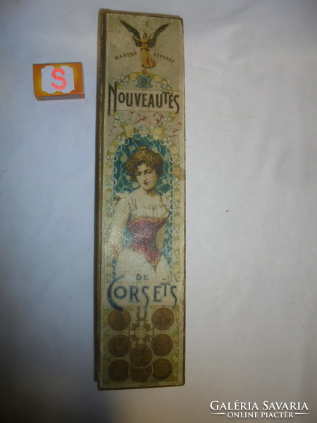 Antik női fűző doboz "Nouveautés de Corsets"