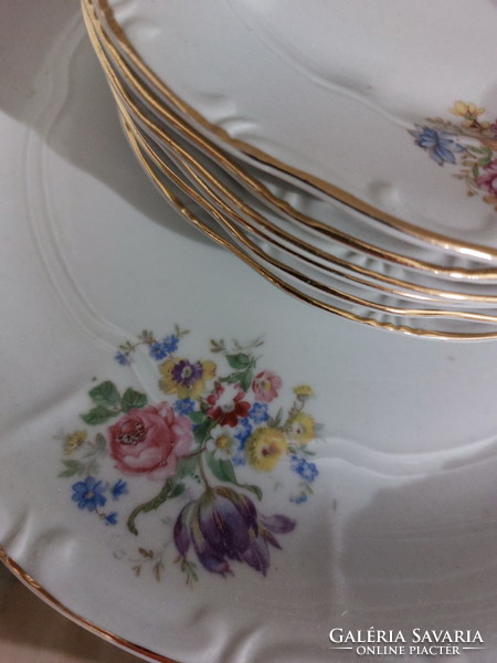 Zsolnay beautiful floral cake set with golden edges
