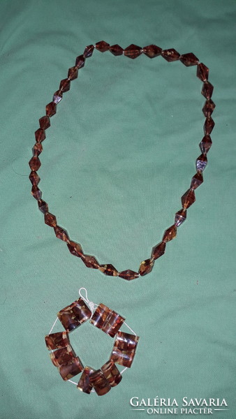 Retro artificial amber jewelry set bracelet + necklace bracelet 8 cm, chain 24 cm pictures according to diameter