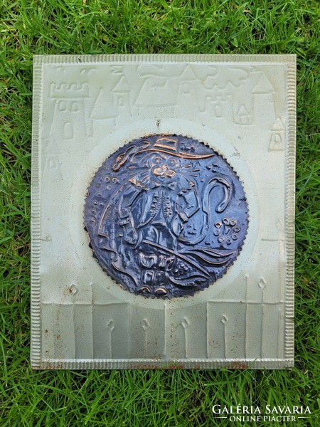 Régi réz kép , csizmás kandúr.