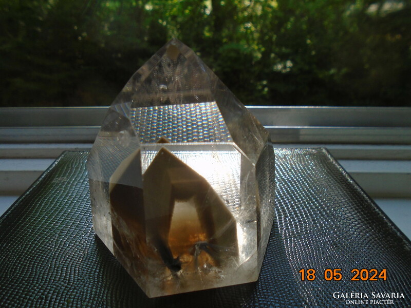 Polished, faceted mountain crystal tower with 2 types of closures