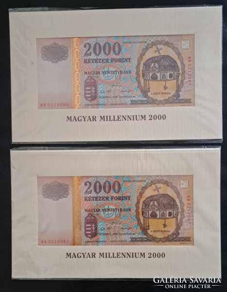 2000 unc gold metal thread millennium 2000 HUF banknote serial number