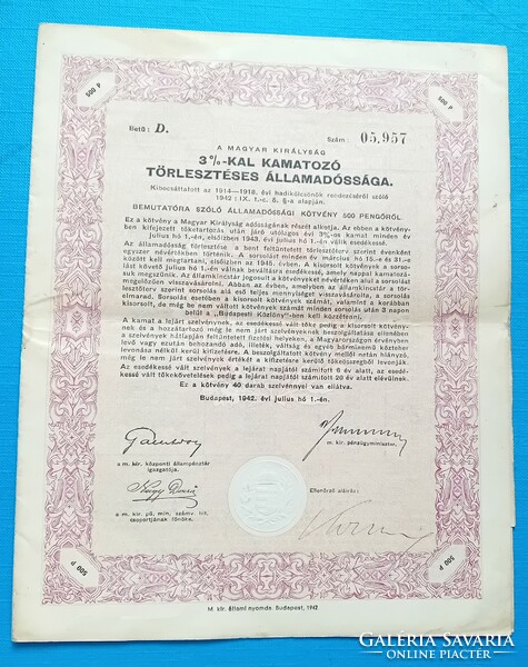 Pengős securities, interest-bearing government debt 1942, Hungarian asphalt share voucher