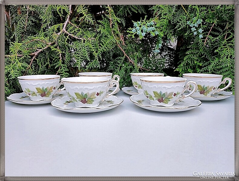 A rare, grape-patterned, baroque-style, Zsolnay cup and teacup set set