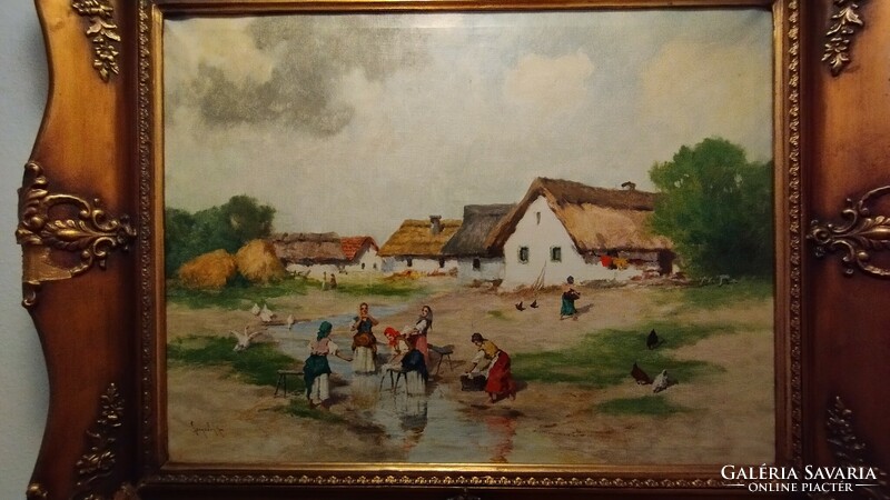 Village life (painting by Antal of Neogrády)