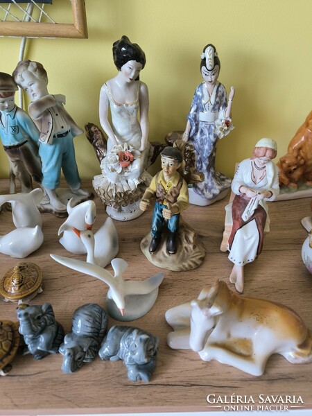 Sale! Action! Porcelain statue, elephant, seagull woman in lace dress, boy couple, swan ornament for sale!