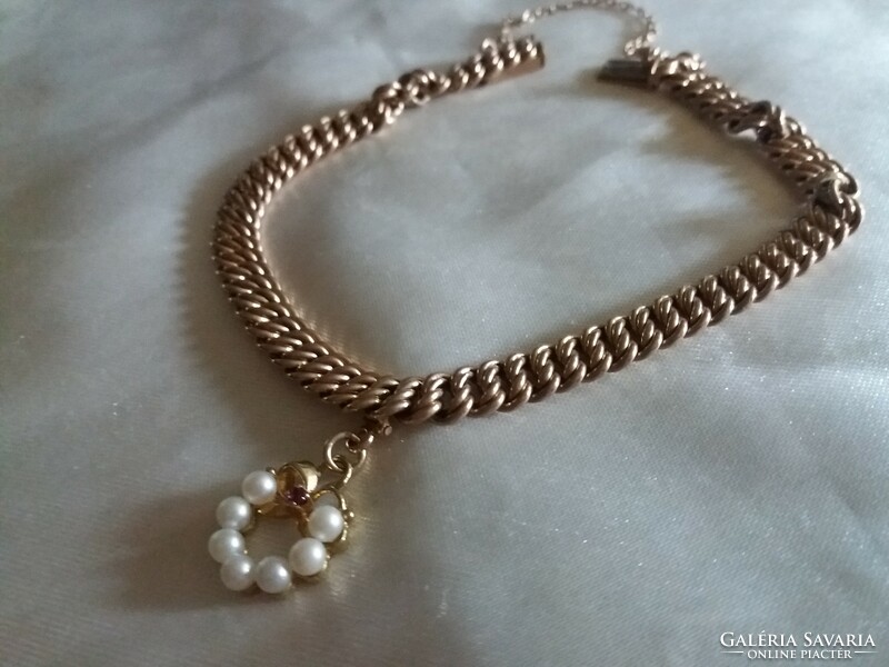 Pancer chain 14 kr. Gold bracelet ruby and pearl decoration