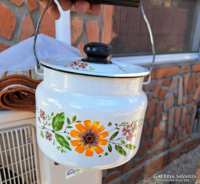 Enamelled beautiful 2-liter floral food barrel food kitchen tool village peasant
