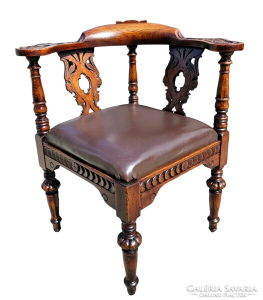 A844 antique, newly renovated, richly carved Renaissance style corner chair, desk chair