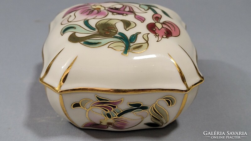 Zsolnay hand-painted orchid jewelry box, bonbonnier
