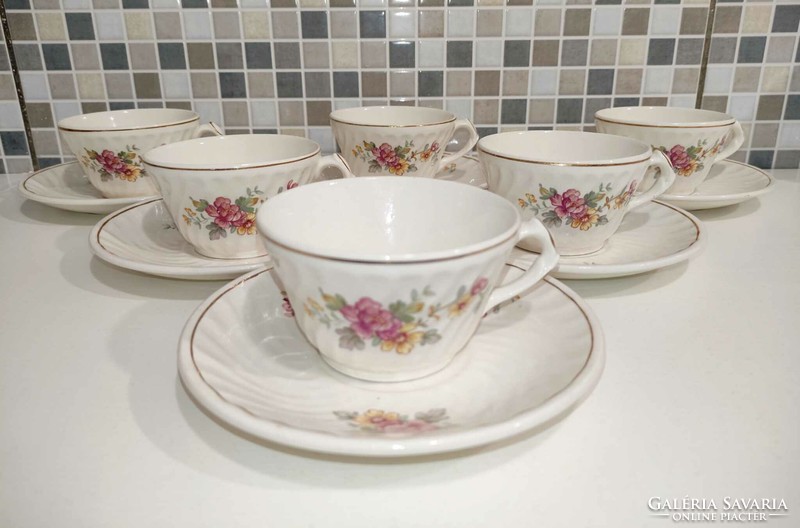 Antique flower pattern granite ceramic teacups, 6 pcs