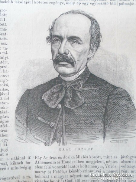 D203388 Gaál József író  - Nagykároly Buda - fametszet és cikk-1866-os újság címlapja