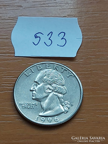 Usa 25 cents 1/4 dollar 1996 / d, quarter, george washington, copper-nickel 533