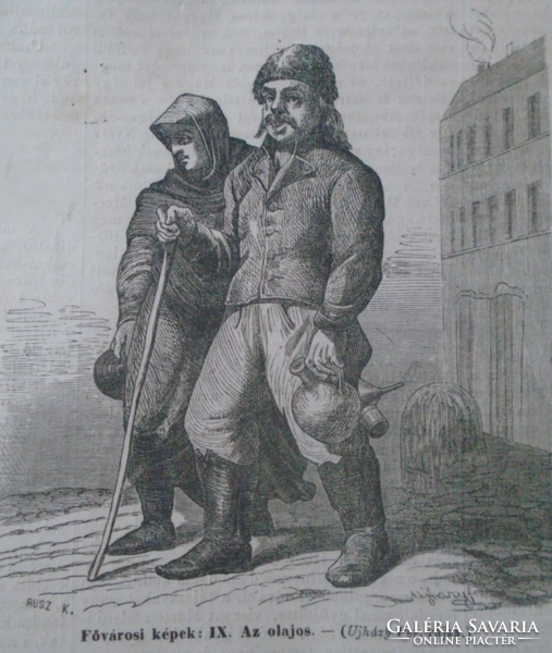 D203379 budapest - the oilier - original woodcut from an 1866 newspaper