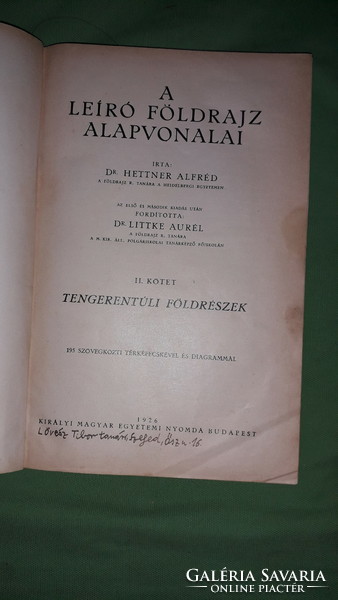 1926 Dr. Hettner Alfréd - A Leíró Földrajz Alapvonalai II. kötet könyv a képek szerint K.M.E.NY.