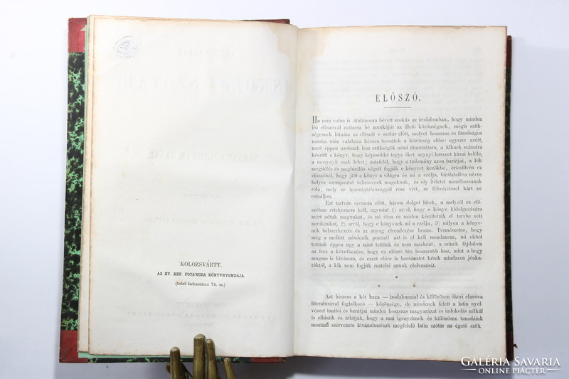1858 - Latin-Magyar iskolai szótár Bibliofil dúsan aranyozott félbőr kötésben Első kiadás !!