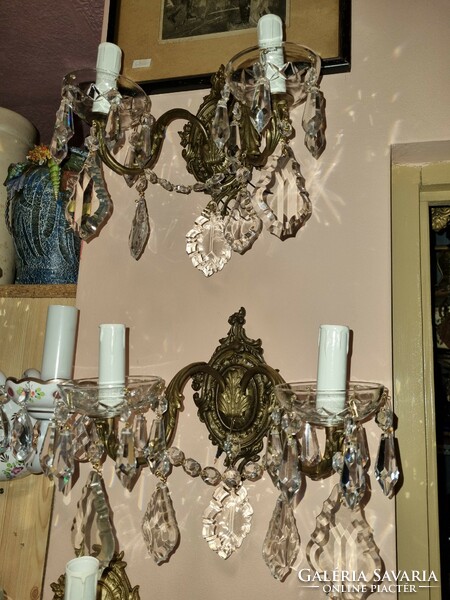 2pcs old renovated crystal hanging copper wall bracket