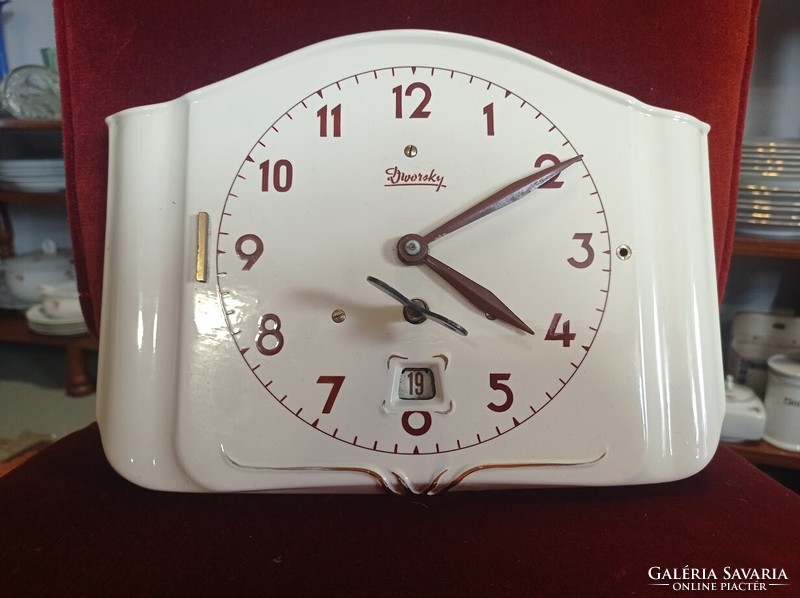 Old marked ceramic mechanical wall clock with key