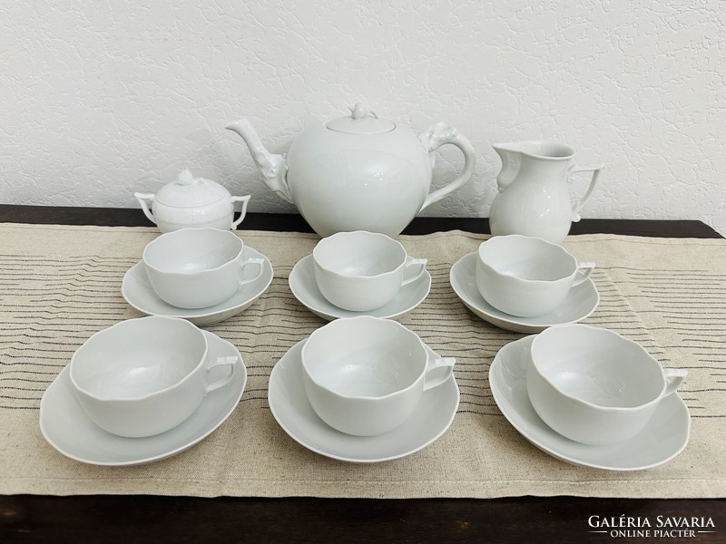 Herend rare white porcelain tea set for 6 people. (15 pcs).