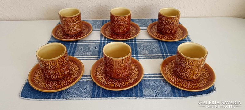 László Zahajszky Kispest granite honey brown ceramic 6 pcs. Coffee set.
