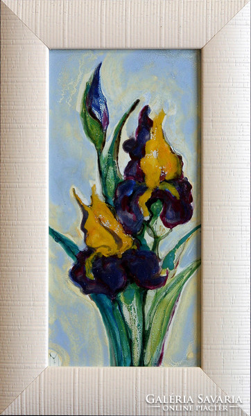 Fehér Margit: Nőszirom - tűzzománc - keretezve 27x17cm - alkotás 20x10cm - FM24/803