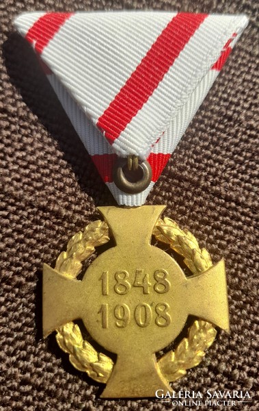 Ferenc József Jubileumi kereszt 1848-1908 . Kemény moaré szalagon !