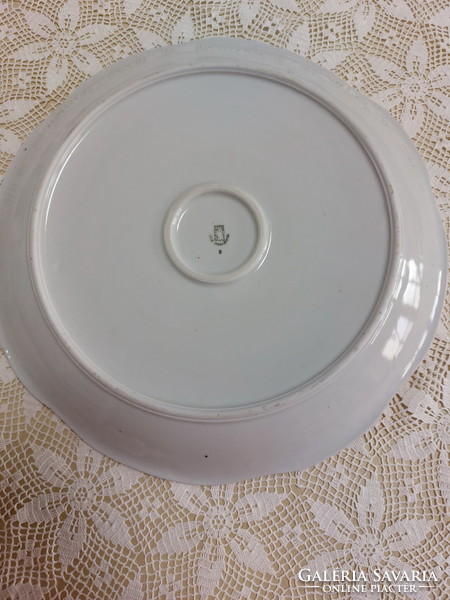 Zsolnay porcelán ritka, gyönyörű virágmintás kerek, tortás, süteményes kínáló tál arany széllel