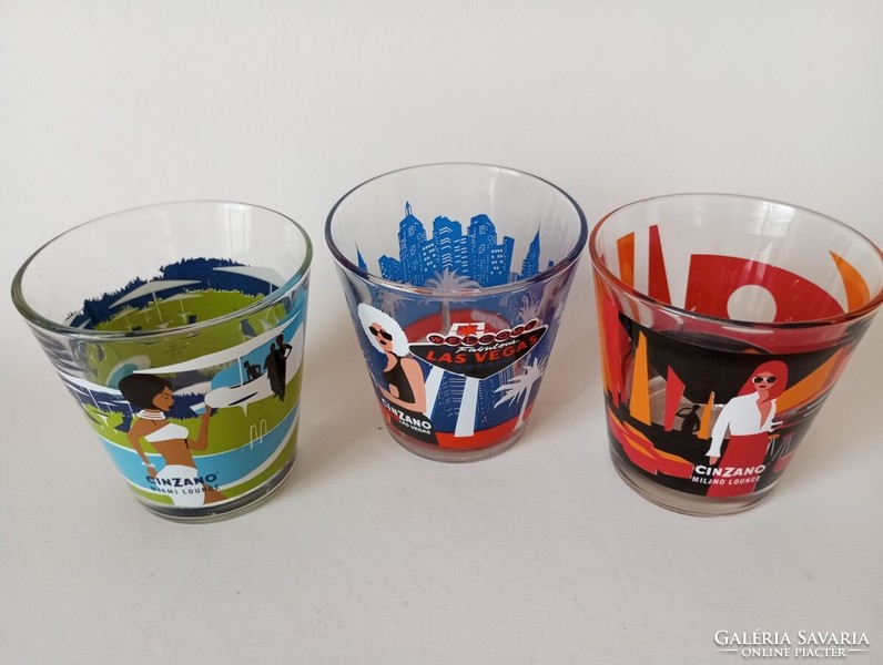 7x ritka Cinzano street-art/pop-art Milano Roma Miami Selwyn design pohár 1990-es évek