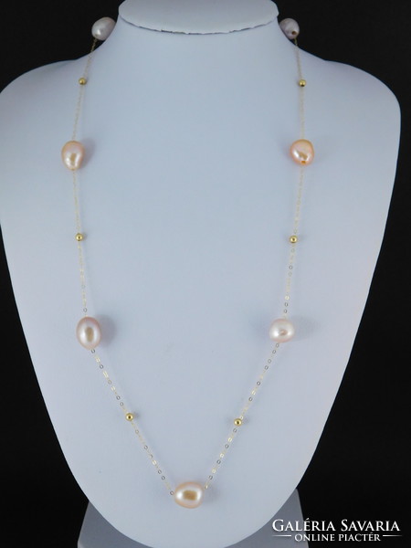 18 K Arany Nyaklánc Színes Baroque Gyöngyökkel