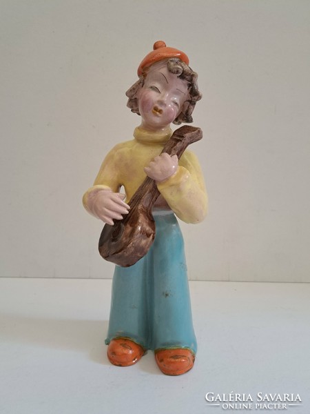 Jelzett H. Ráhmer Mária art-deco stílusú gitáros fiú kerámia szobor 26 cm