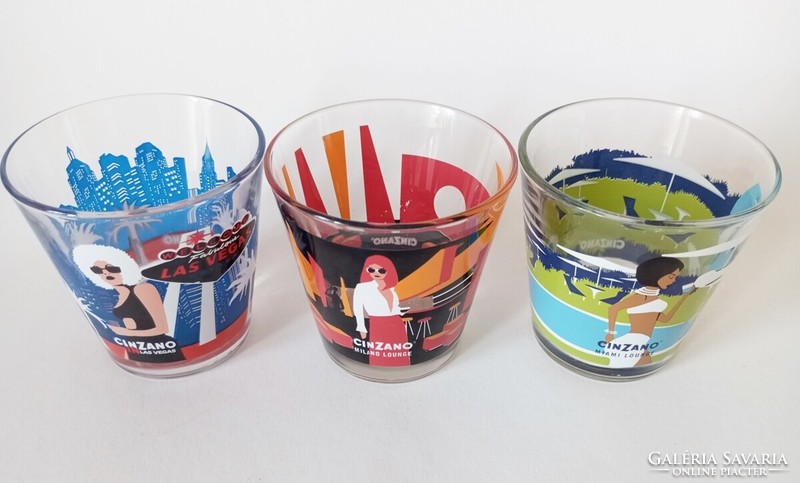 7x ritka Cinzano street-art/pop-art Milano Roma Miami Selwyn design pohár 1990-es évek