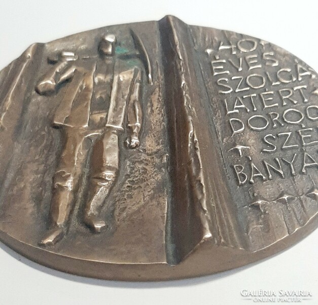 Dorogi Szénbányák bronz emlék plakett  " 40 éves Szolgálatért "  9,5 cm