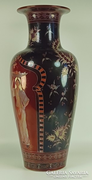 ZSOLNAY NAGY KÉTTÜZŰ EOSIN PORCELÁN VÁZA MESTERMŰ FESTŐ HORVÁTH GYÖNGYI DOLGOZÓ HÖLGYEK (R004)