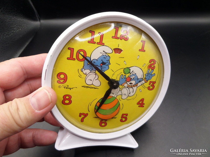 Peyo (eredeti) made by Equity 1984 VINTAGE Smurf Clown Clock mechanikus / felhúzós ébresztőóra
